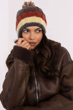 Charming Striped Winter Beanie with Fluffy Pom-Pom