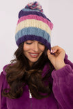 Colorful Striped Winter Beanie with Fluffy Pom-Pom