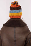 Colorful Striped Winter Beanie with Fluffy Pom-Pom