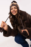 Trendy Earflap Beanie with Geometric Pattern & Pom-Pom