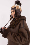 Trendy Earflap Beanie with Geometric Pattern & Pom-Pom