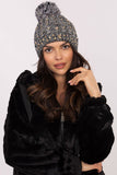 Chic Women's Beanie with Zircon Accents & Fluffy Pom-Pom