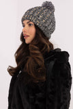 Chic Women's Beanie with Zircon Accents & Fluffy Pom-Pom