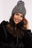 Chic Women's Beanie with Zircon Accents & Fluffy Pom-Pom