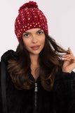 Chic Winter Beanie with Zircon Accents and Fluffy Pom-Pom