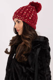 Chic Winter Beanie with Zircon Accents and Fluffy Pom-Pom