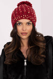 Chic Winter Beanie with Zircon Accents and Fluffy Pom-Pom