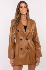 Chic Eco-Leather Women's Blazer Jacket for All Seasons - brown / S/M
