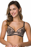 Elegant Beige and Black Lace Trim Soft Bra for Comfort