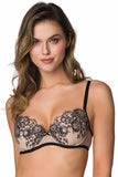 Seductive Beige-Black Push-Up Bra with Adjustable Straps
