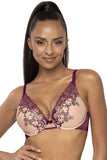 Elegant Beige & Purple Push-Up Bra with Embroidery Detail
