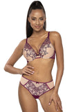 Elegant Beige & Purple Push-Up Bra with Embroidery Detail