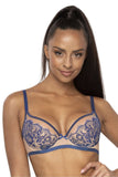 Elegant Soft Bra in Beige-Navy with Lace Trim Details