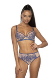 Elegant Soft Bra in Beige-Navy with Lace Trim Details