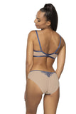 Elegant Soft Bra in Beige-Navy with Lace Trim Details