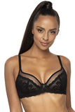 Elegant Black Lace and Mesh Women's Bra with Bow Detail