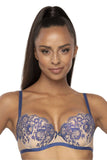 Elegant Beige-Navy Push-Up Bra with Removable Pads