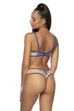 Elegant Beige-Navy Push-Up Bra with Removable Pads