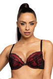 Elegant Black Lace Push-Up Bra with Plunge Cut Design