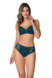 Elegant Floral Embroidered Mesh Bikini Bottom in Deep Green