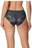 Elegant Floral Embroidered Mesh Bikini Bottom in Deep Green