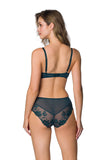 Elegant Floral Embroidered Mesh Bikini Bottom in Deep Green