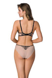 Lace and Tulle Panties with Bow Detail in Beige and Black