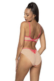 Lace and Tulle Panties with Bow Detail in Pink and Beige