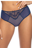 Lace-Trimmed Mesh Panties in Navy Blue and Beige