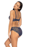 Lace-Trimmed Mesh Panties in Navy Blue and Beige