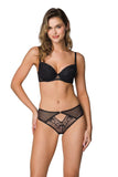 Elegant Black Lace Thong with Floral Design & Cutout Detail