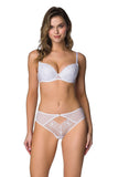 Elegant White Lace Thong with Floral Pattern and Cutout Design