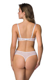 Elegant White Lace Thong with Floral Pattern and Cutout Design