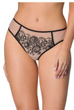 Luxe Lace Thong with Bow Accent in Beige & Black