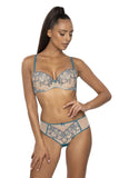 Delicate Beige & Turquoise Thong with Embroidery & Bow