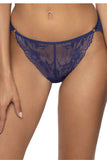 Navy Blue Lace Thong with Charming Side Rings and Cotton Gusset