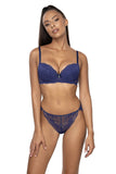 Navy Blue Lace Thong with Charming Side Rings and Cotton Gusset