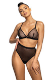 Chic Black High Rise Thong in Sheer Elastic Mesh