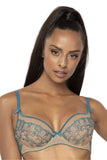 Comfortable Lace Underwire Soft Bra in Beige and Turquoise