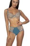 Comfortable Lace Underwire Soft Bra in Beige and Turquoise