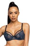 Elegant Navy Blue & Black Soft Bra with Embroidery Detail