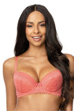 Lace Push-Up Bra in Coral & Navy with Removable Pads