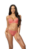 Lace Push-Up Bra in Coral & Navy with Removable Pads
