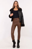 Elegant Faux Leather Leggings with High Waist and Embroidery
