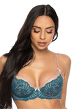 Elegant Turquoise Soft Bra with Lace and Decorative Bows