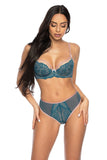 Elegant Turquoise Soft Bra with Lace and Decorative Bows