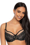 Elegant Black and Beige Lace Soft Bra with Bow Accents