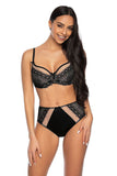 Elegant Black and Beige Lace Soft Bra with Bow Accents