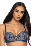 Elegant Navy Blue Lace Push-Up Bra for Enhanced Lift