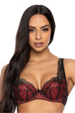 Seductive Black Lace Bra with Red Padded Cups
